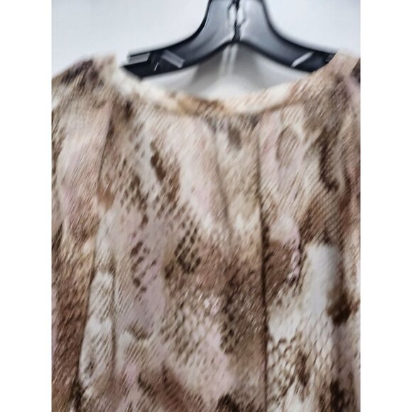 Express Women Blouse Small Brown Snake Skin Print Chiffon Tab Sleeve Half Button - Picture 8 of 8
